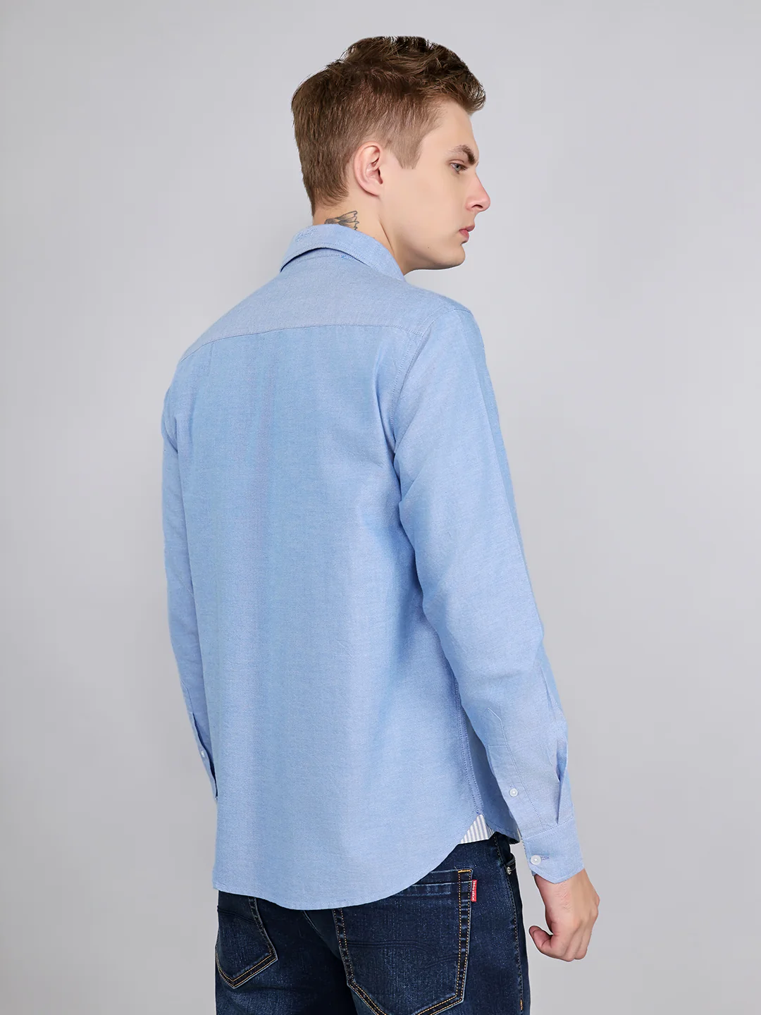 Rock.it Men Blue Solid Collar Full Sleeve Shirt - Image 4