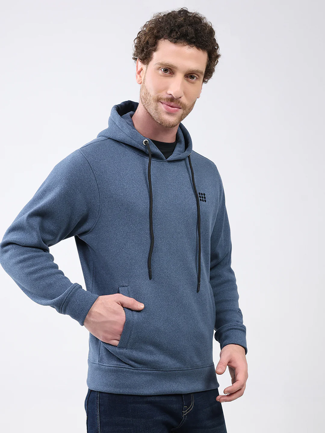 Rock.it Men Blue Solid Hooded Full Sleeve Sweatshirt - Image 4