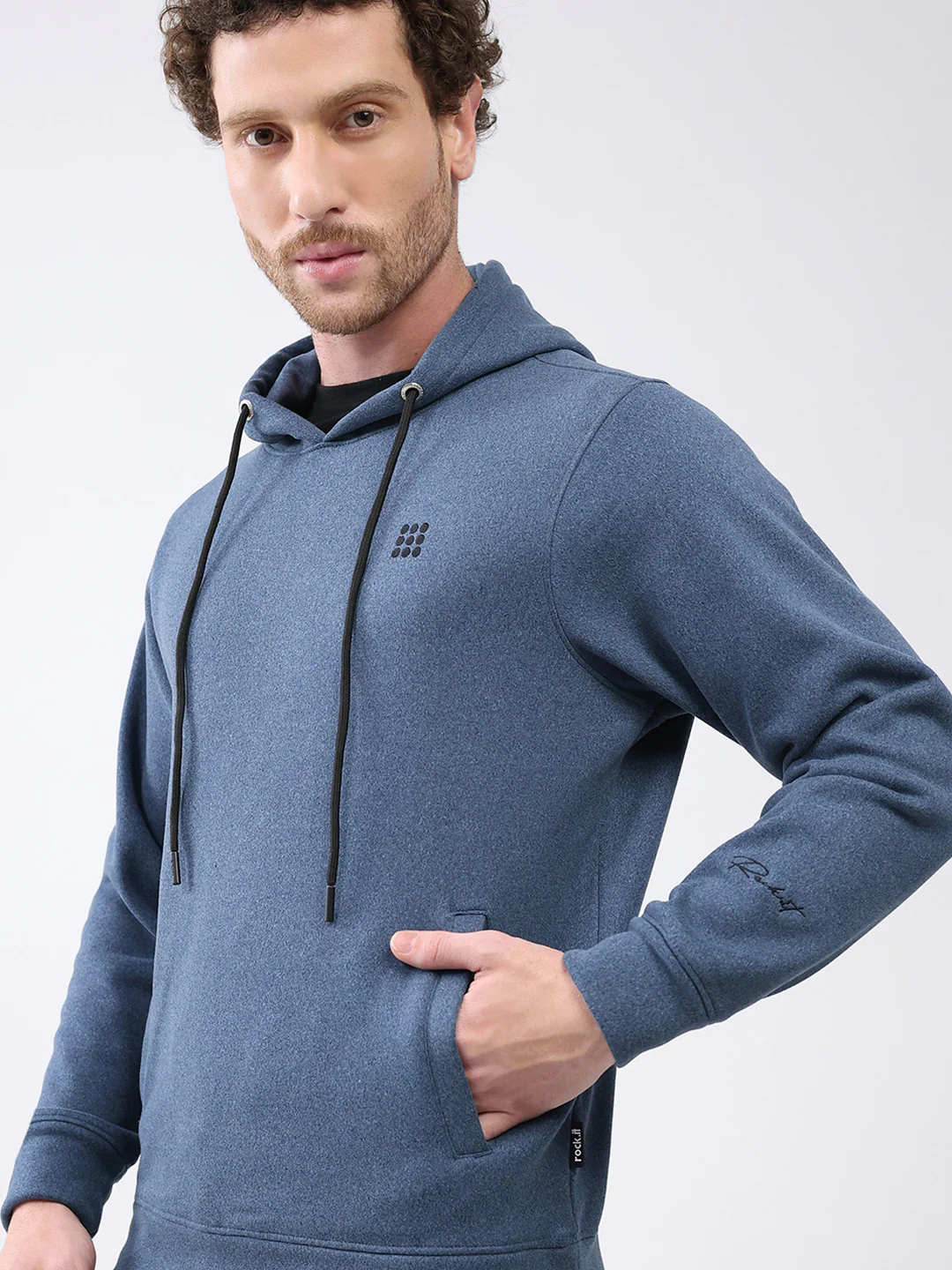 Rock.it Men Blue Solid Hooded Full Sleeve Sweatshirt - Image 6