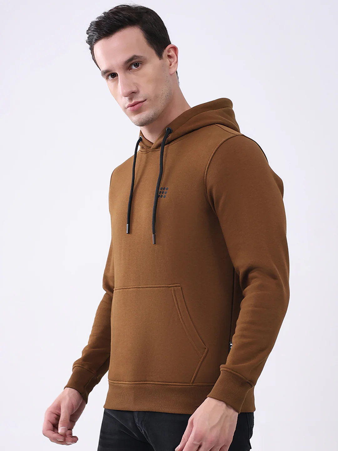 Rock.it Men Brown Solid Hooded Full Sleeve Sweatshirt - Image 3