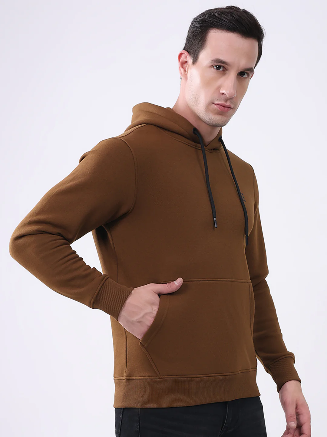 Rock.it Men Brown Solid Hooded Full Sleeve Sweatshirt - Image 4