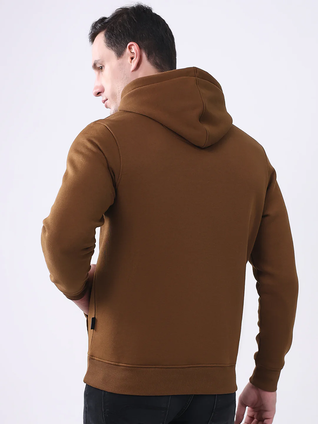 Rock.it Men Brown Solid Hooded Full Sleeve Sweatshirt - Image 5