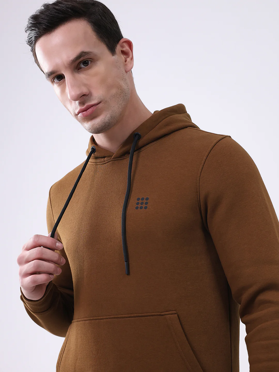 Rock.it Men Brown Solid Hooded Full Sleeve Sweatshirt - Image 6