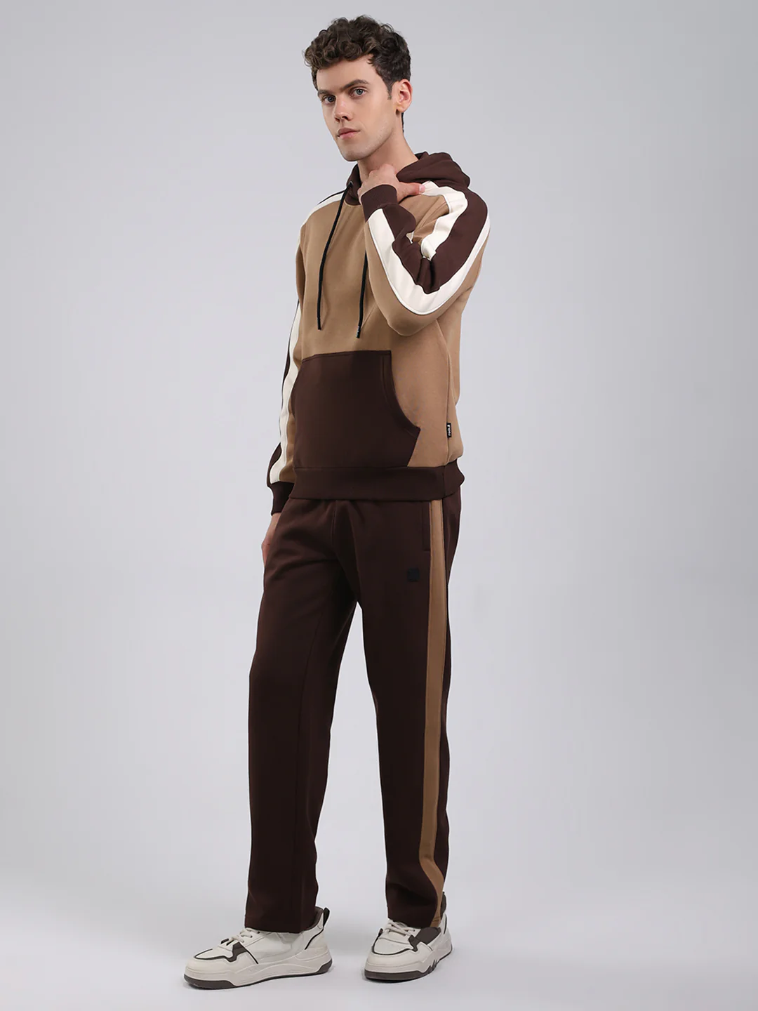 Rock.it Men Brown Solid Round Neck Full Sleeve Winter Tracksuit - Image 3
