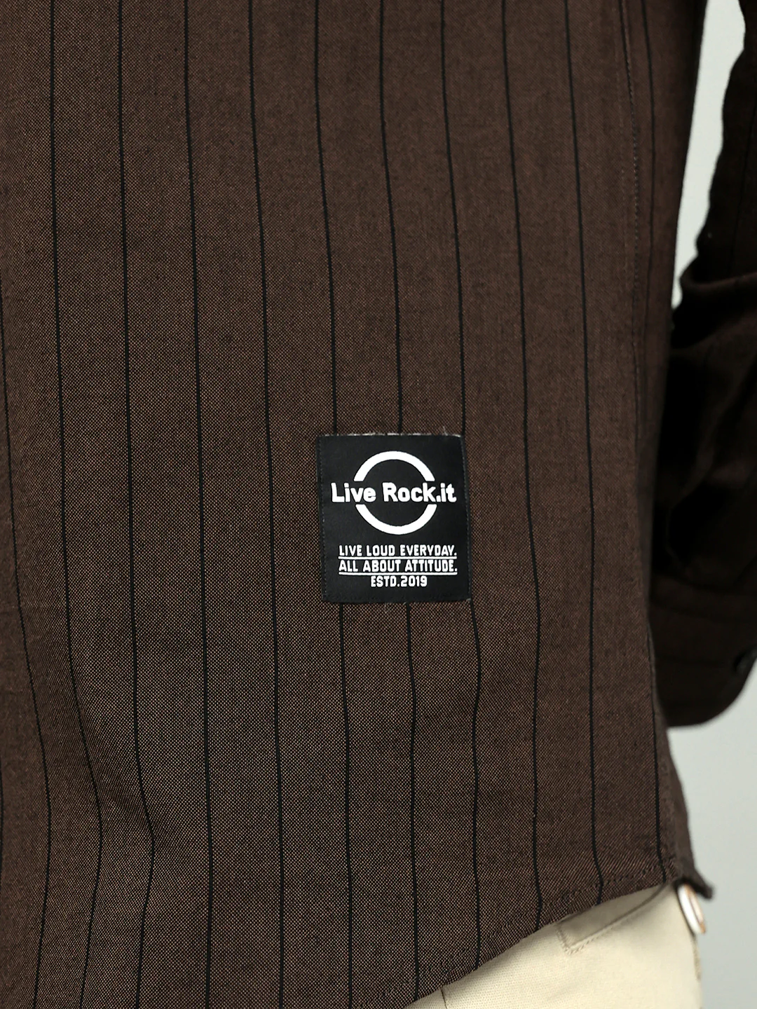 Rock.it Men Brown Stripe Collar Full Sleeve Shirt - Image 6