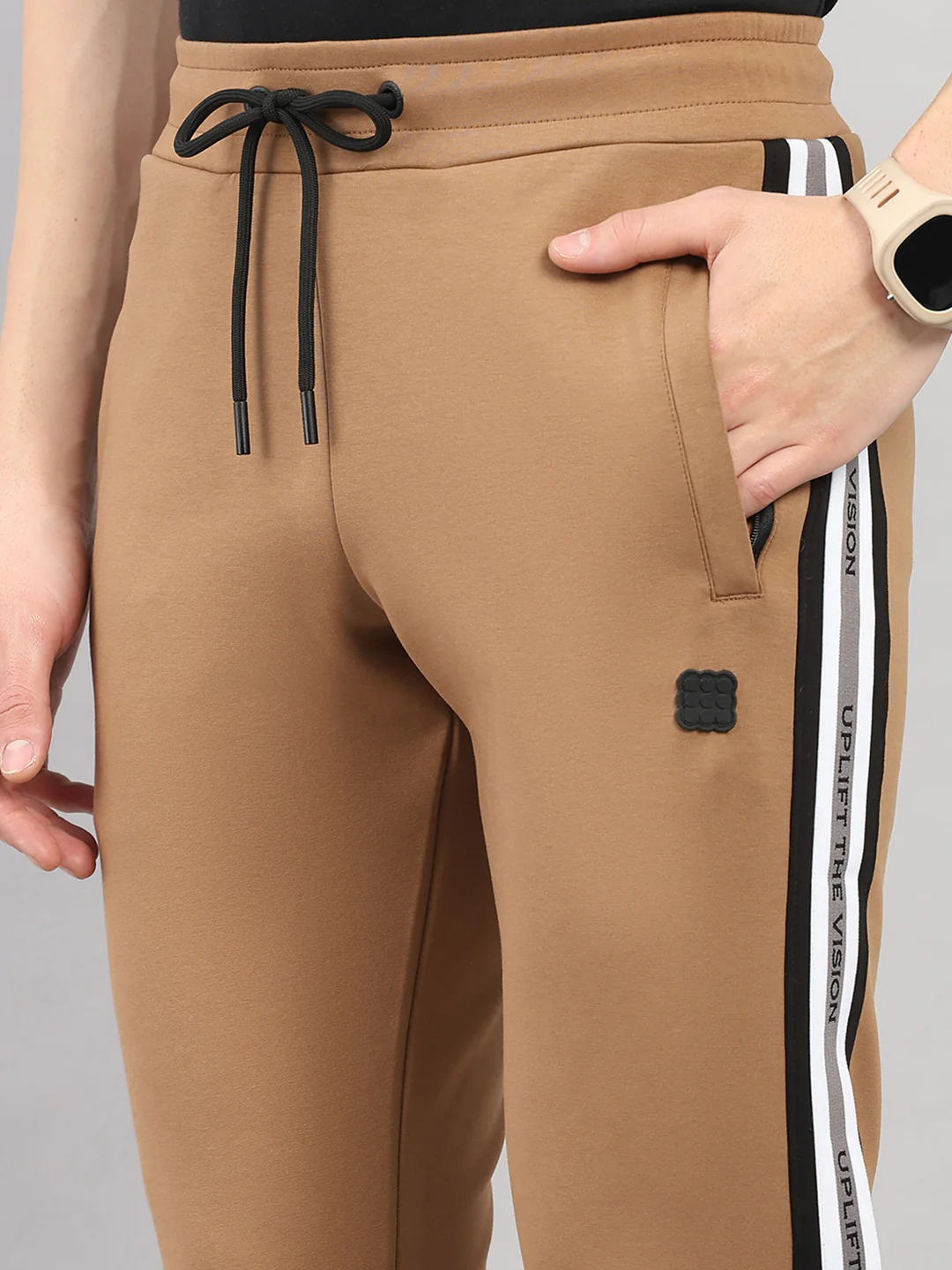 Rock.it Men Camel Brown Solid Round Neck Sleeveless Winter Tracksuit - Image 9