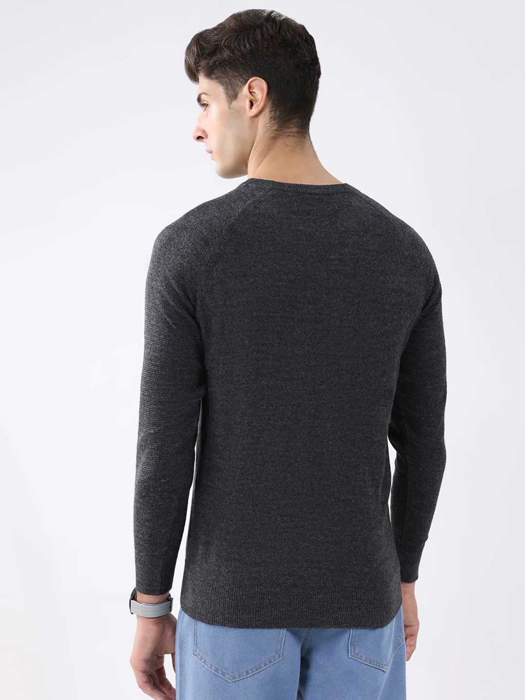 Rock.it Men Charcoal Solid Round Neck Full Sleeve Pullover - Image 5