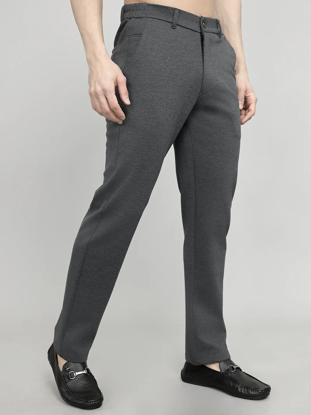 Rock.it Men Charcoal Solid Slim Fit Chinos - Image 3