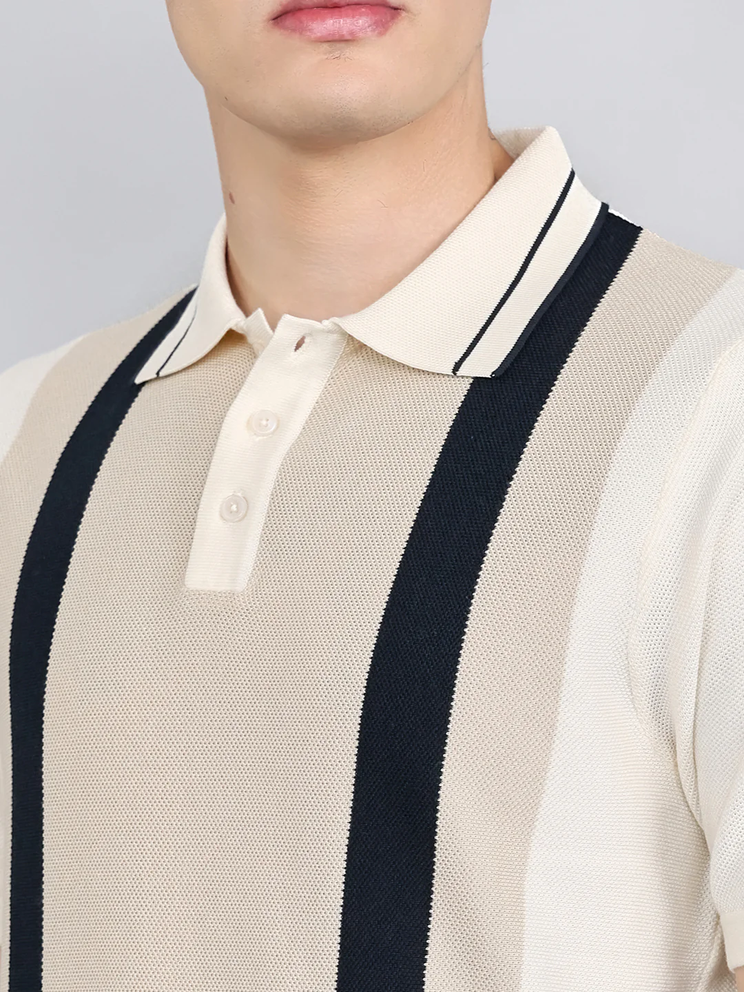 Rock.it Men Cream Stripe Collar Half Sleeve T-Shirt - Image 5