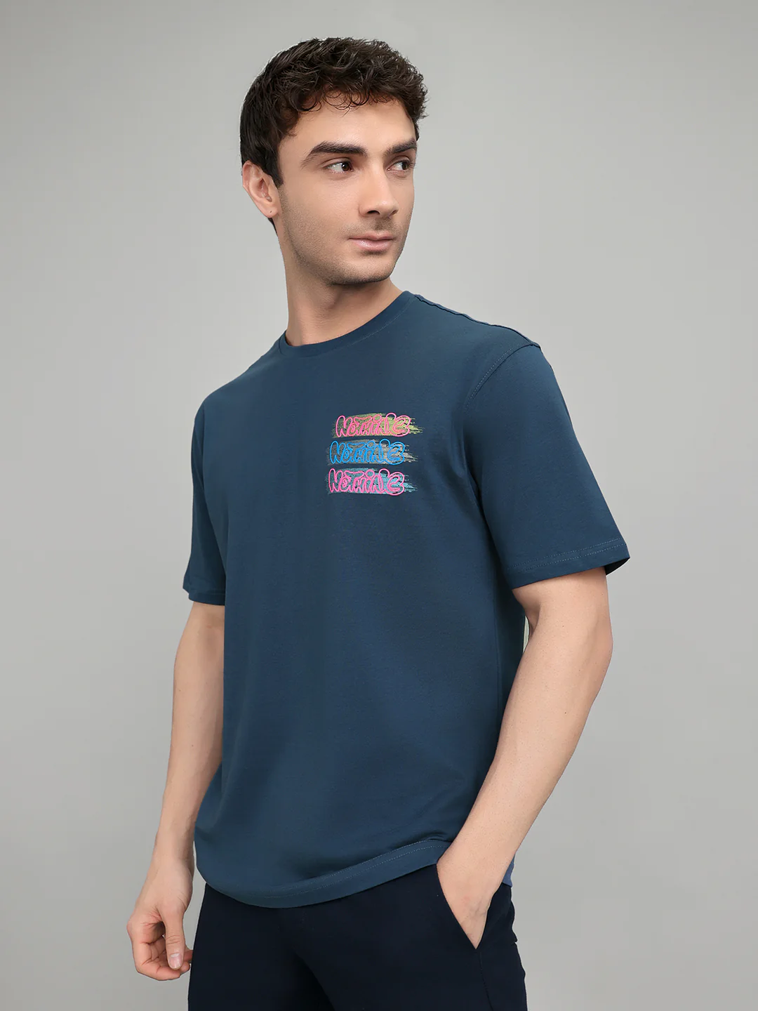 Rock.it Men Dark Blue Back Printed Round Neck Half Sleeve T-Shirt - Image 2
