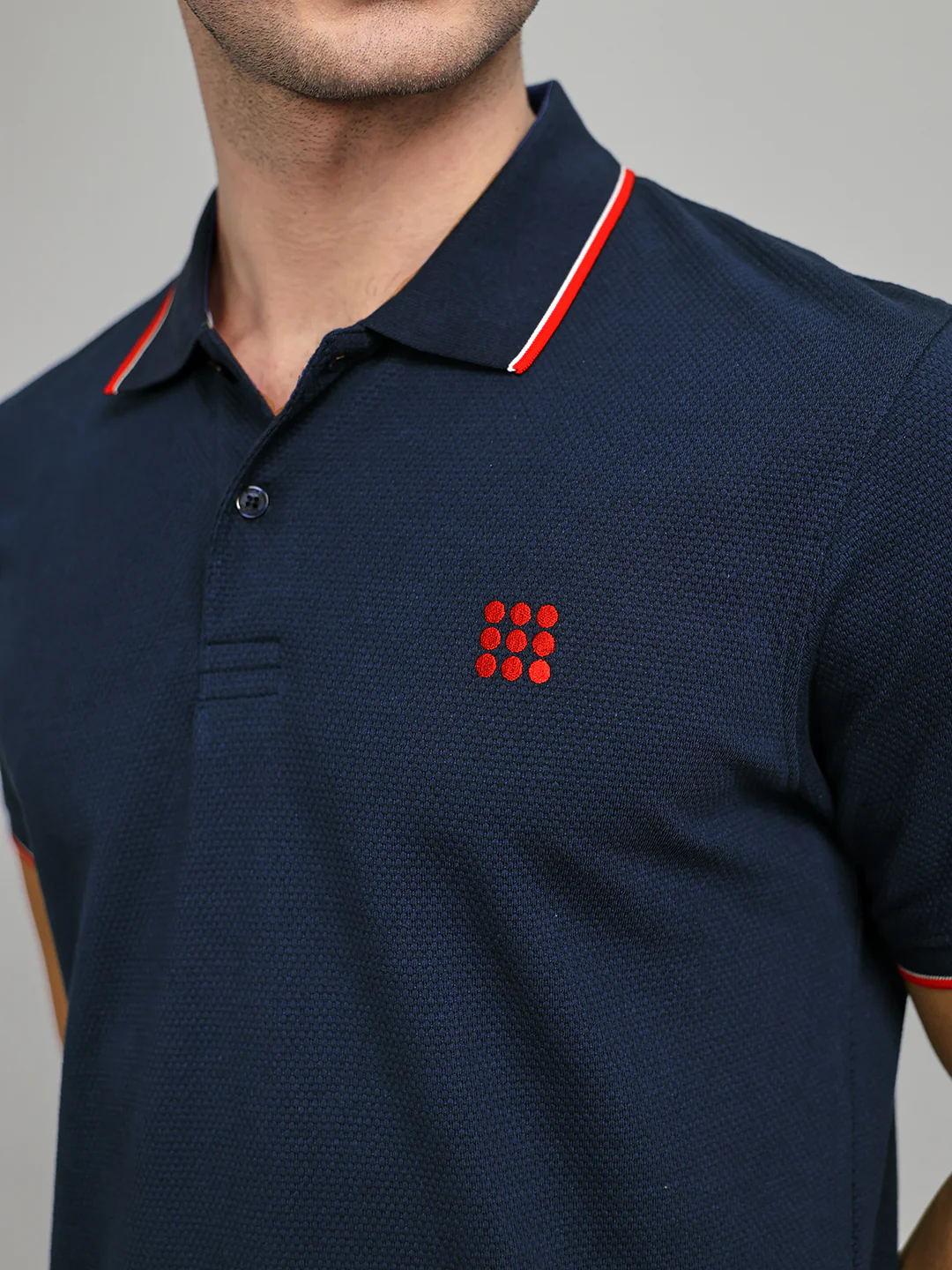 Rock.it Men Dark Blue Self Design Collar Half Sleeve T-Shirt - Image 5