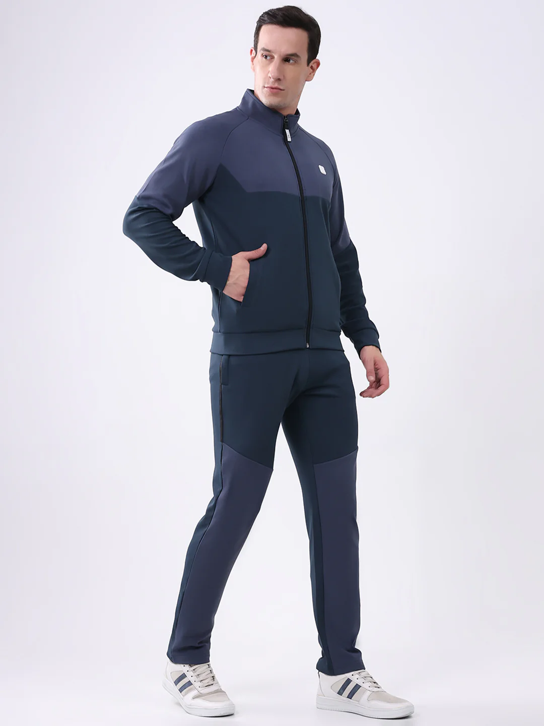 Rock.it Men Dark Blue Solid Mock Neck Full Sleeve Winter Tracksuit - Image 4