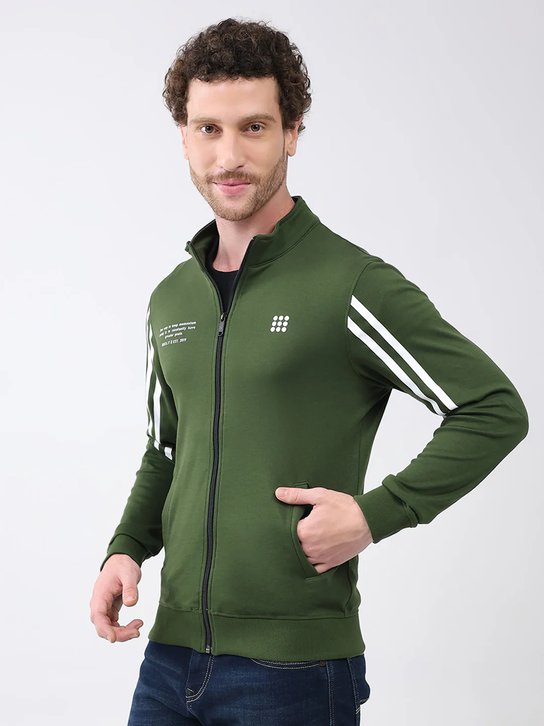 Rock.it Men Green Printed Mock Neck Full Sleeve Sweatshirt - Image 3