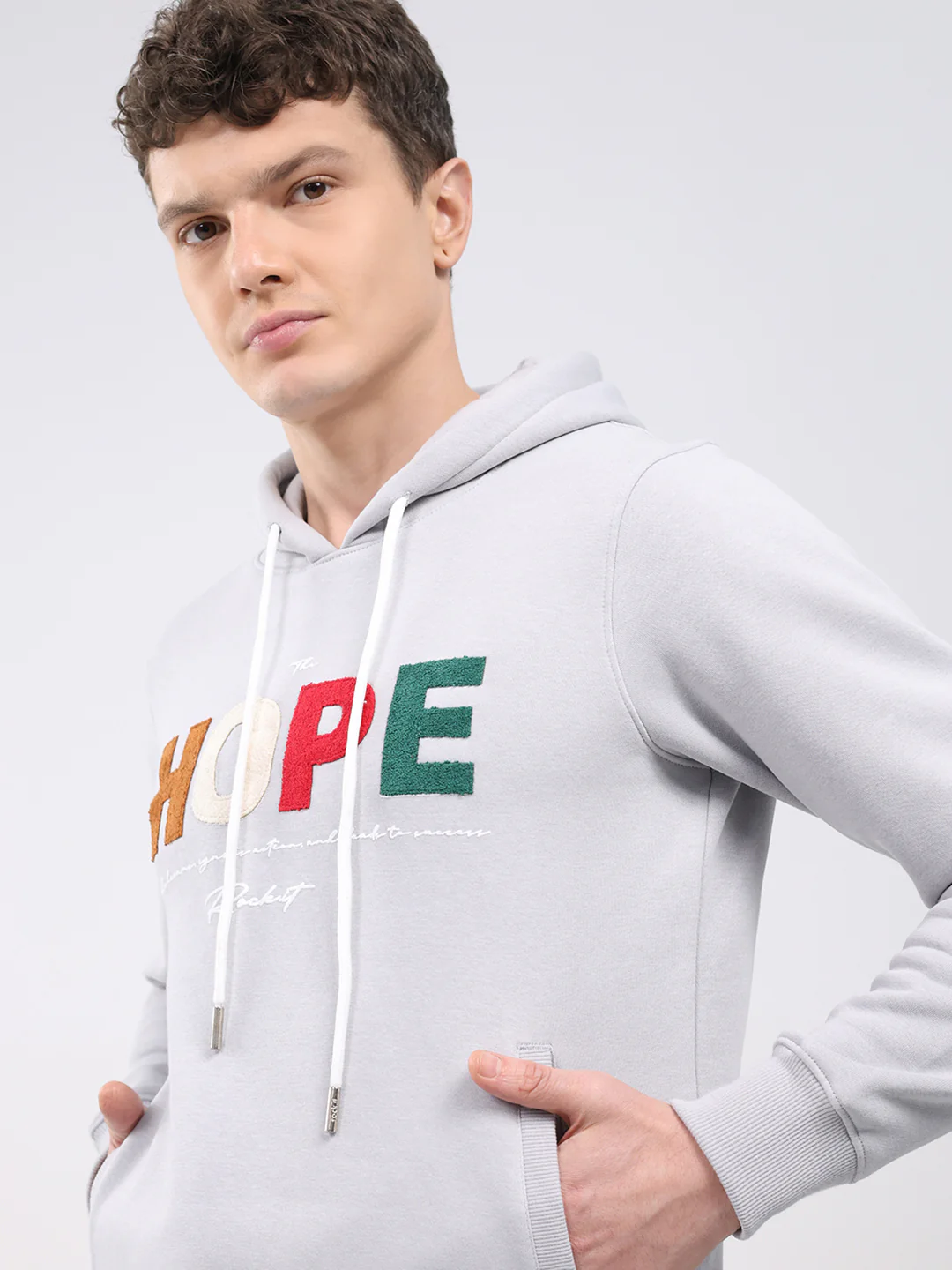 Rock.it Men Grey Embroidered Hooded Full Sleeve Sweatshirt - Image 7