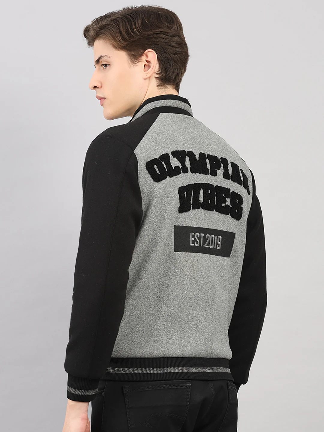 Rock.it Men Grey Melange Solid Stand Collar Full Sleeve Jacket - Image 5