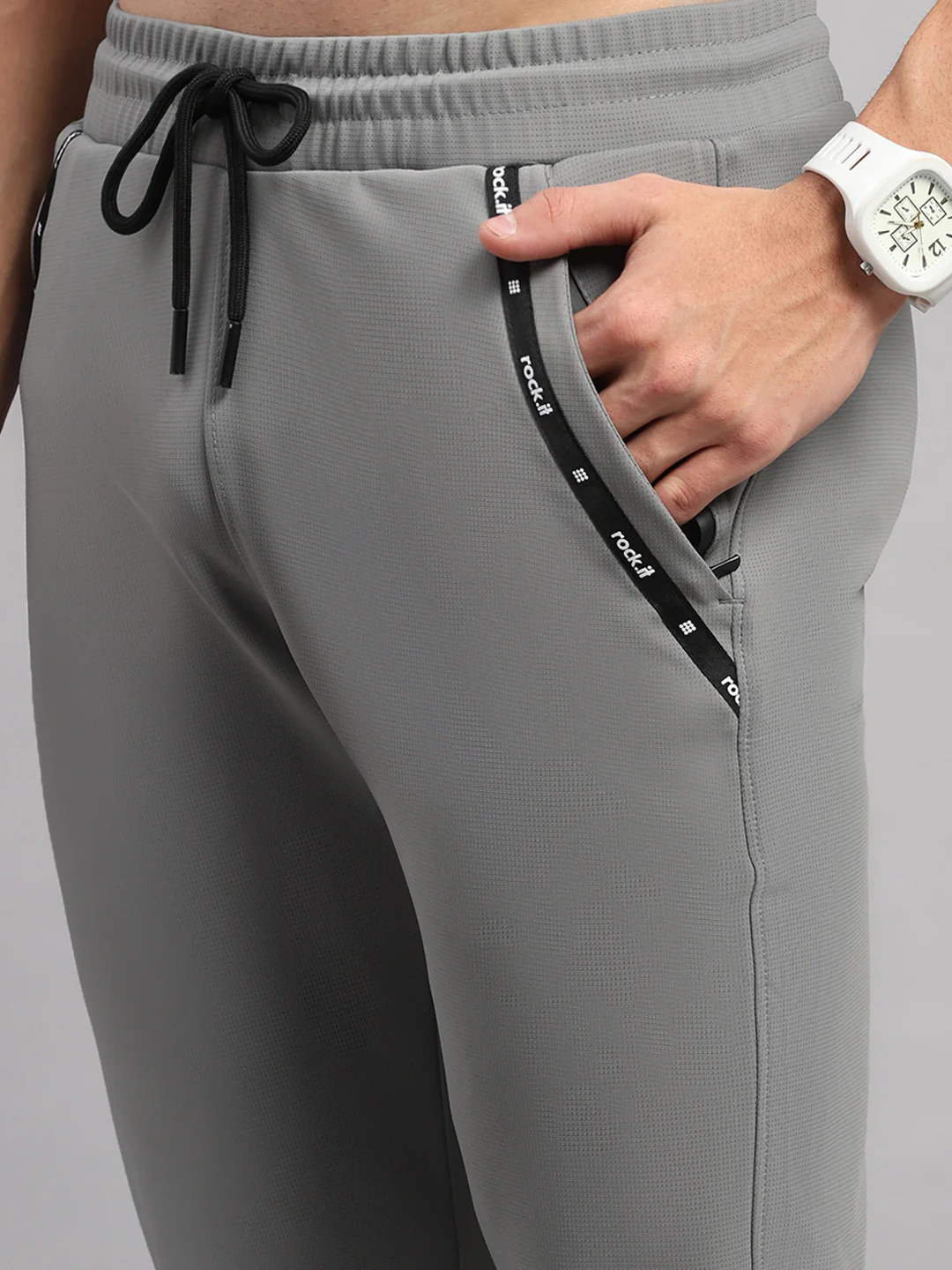Rock.it Men Grey Self Design Slim Fit Winter Lower - Image 6