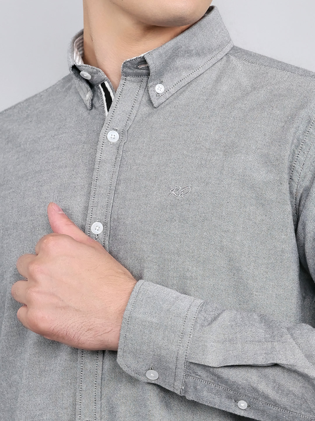 Rock.it Men Grey Solid Collar Full Sleeve Shirt - Image 5