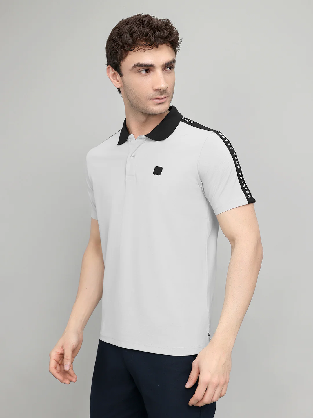 Rock.it Men Grey Solid Collar Half Sleeve T-Shirt - Image 2