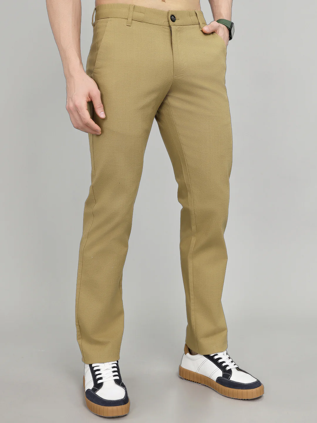 Rock.it Men Khaki Solid Regular Fit Chinos - Image 3