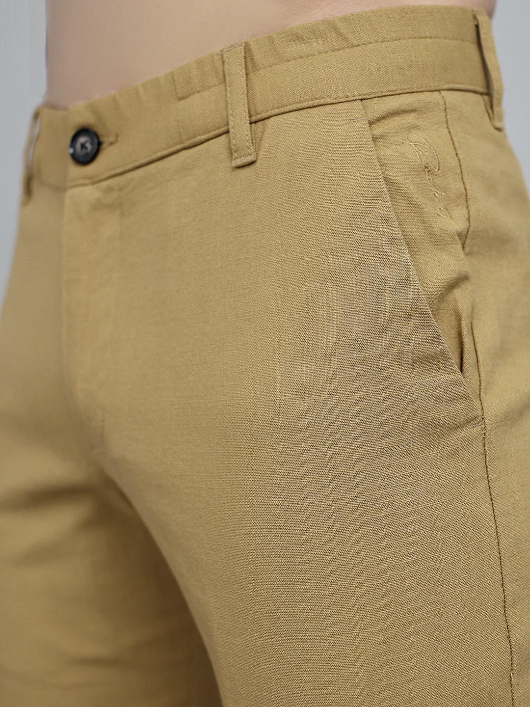Rock.it Men Khaki Solid Regular Fit Chinos - Image 4