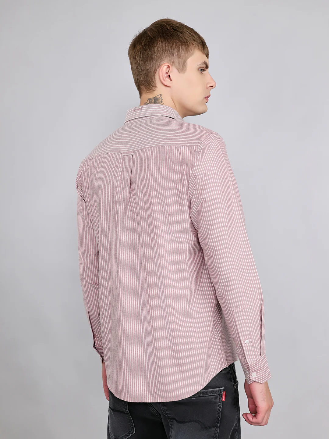 Rock.it Men Mauve Stripe Collar Full Sleeve Shirt - Image 4