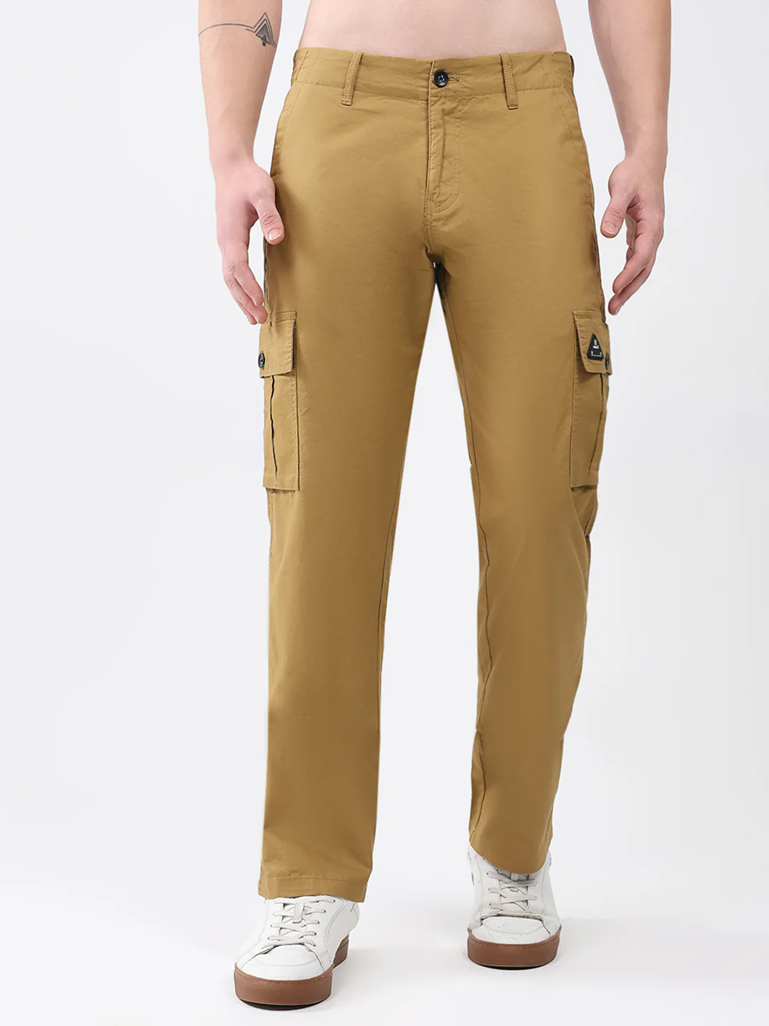 Rock.it Men Mustard Solid Straight Fit Cargo