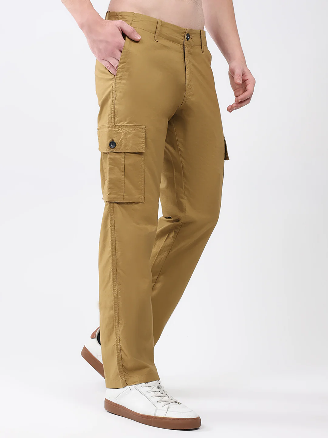 Rock.it Men Mustard Solid Straight Fit Cargo - Image 4