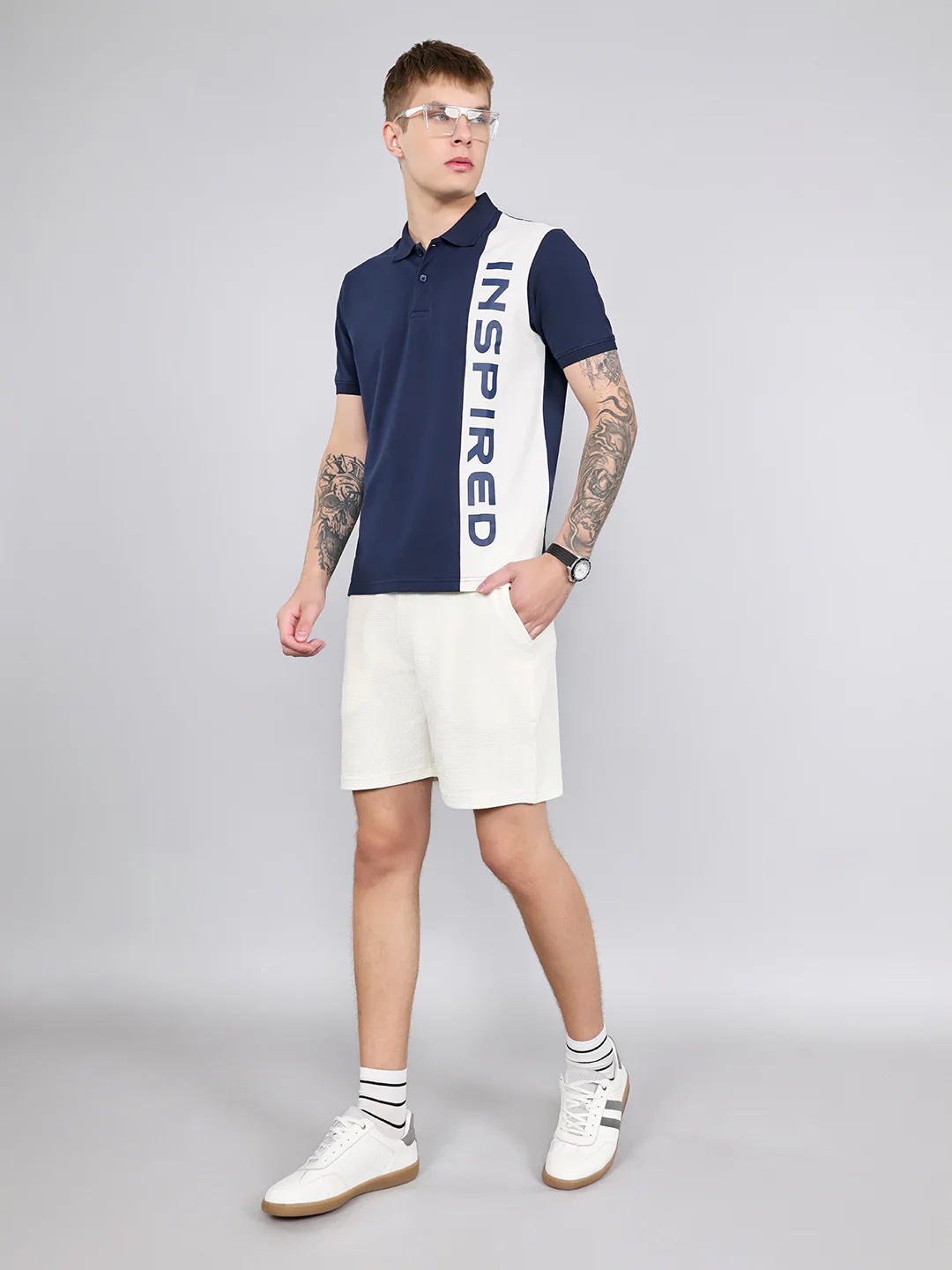 Rock.it Men Navy Blue Printed Collar Half Sleeve T-Shirt - Image 6