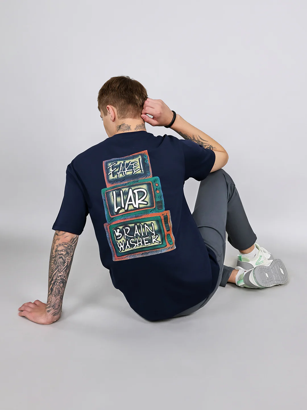 Rock.it Men Navy Blue Printed Round Neck Drop Shoulder Half Sleeve T-Shirt - Image 7