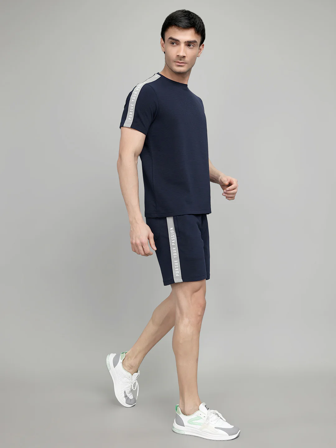 Rock.it Men Navy Blue Self Design Round Neck Half Sleeve Cords Set - Image 3