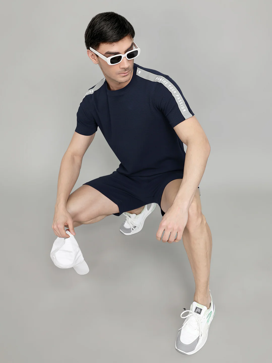 Rock.it Men Navy Blue Self Design Round Neck Half Sleeve Cords Set - Image 7