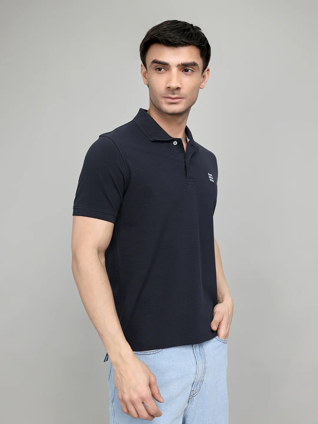 Rock.it Men Navy Blue Solid Collar Half Sleeve T-Shirt - Image 3