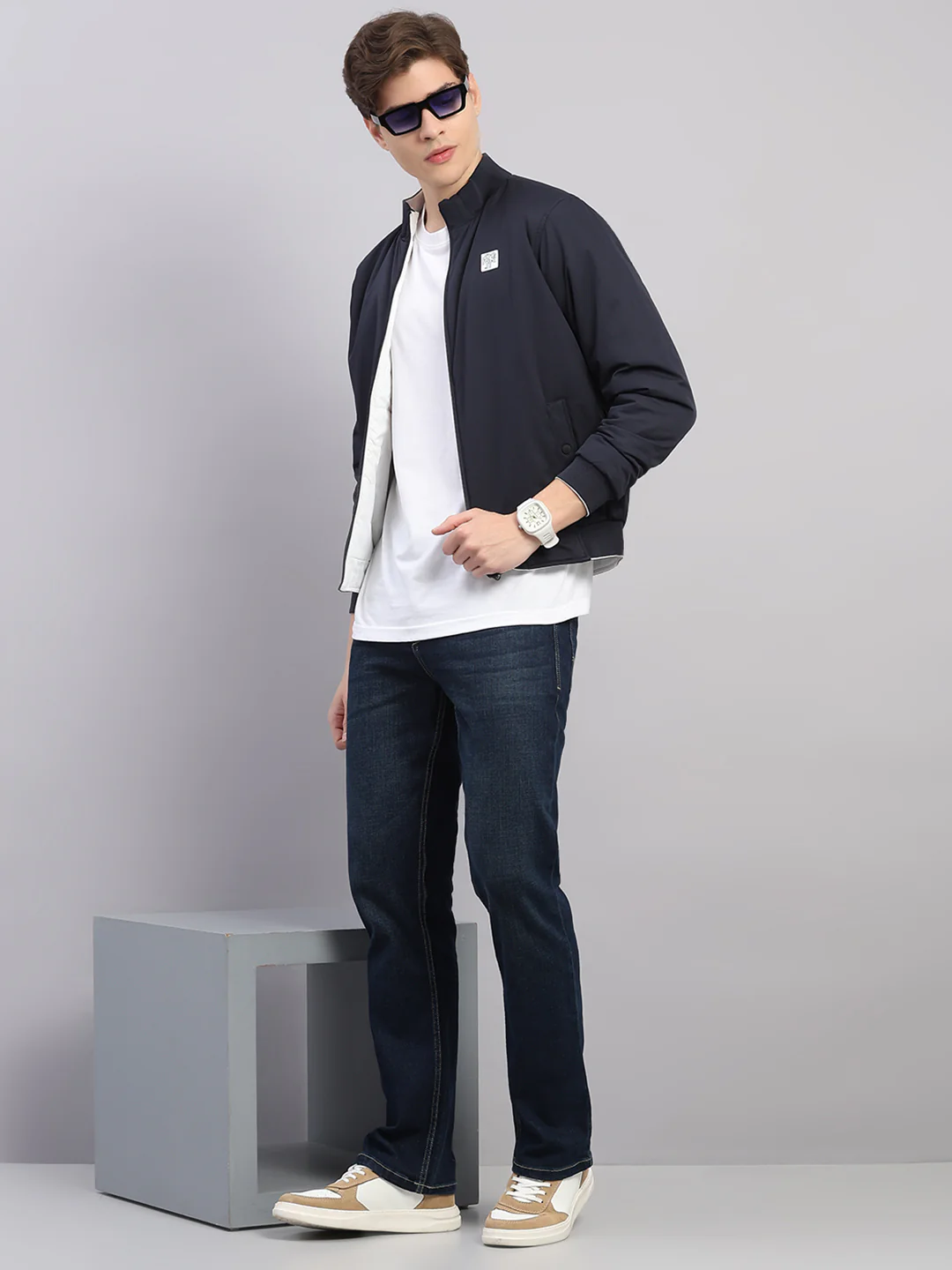 Rock.it Men Navy Blue Solid Hooded Full Sleeve Reversible Jacket - Image 2