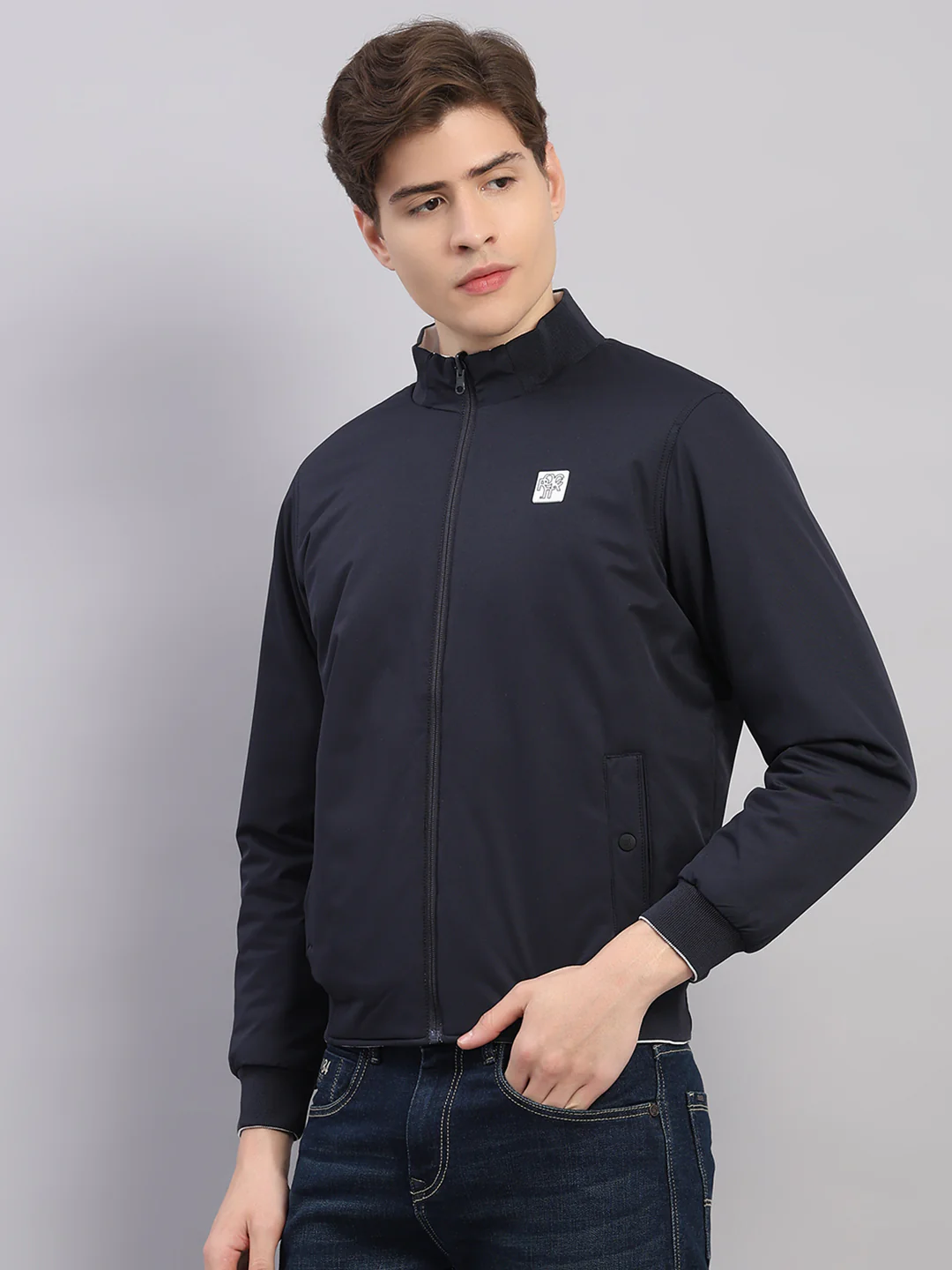 Rock.it Men Navy Blue Solid Hooded Full Sleeve Reversible Jacket - Image 3