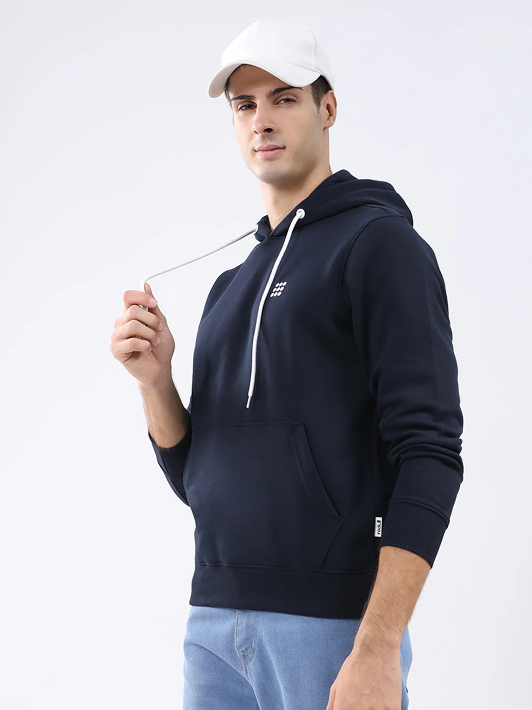 Rock.it Men Navy Blue Solid Hooded Full Sleeve Sweatshirt - Image 6