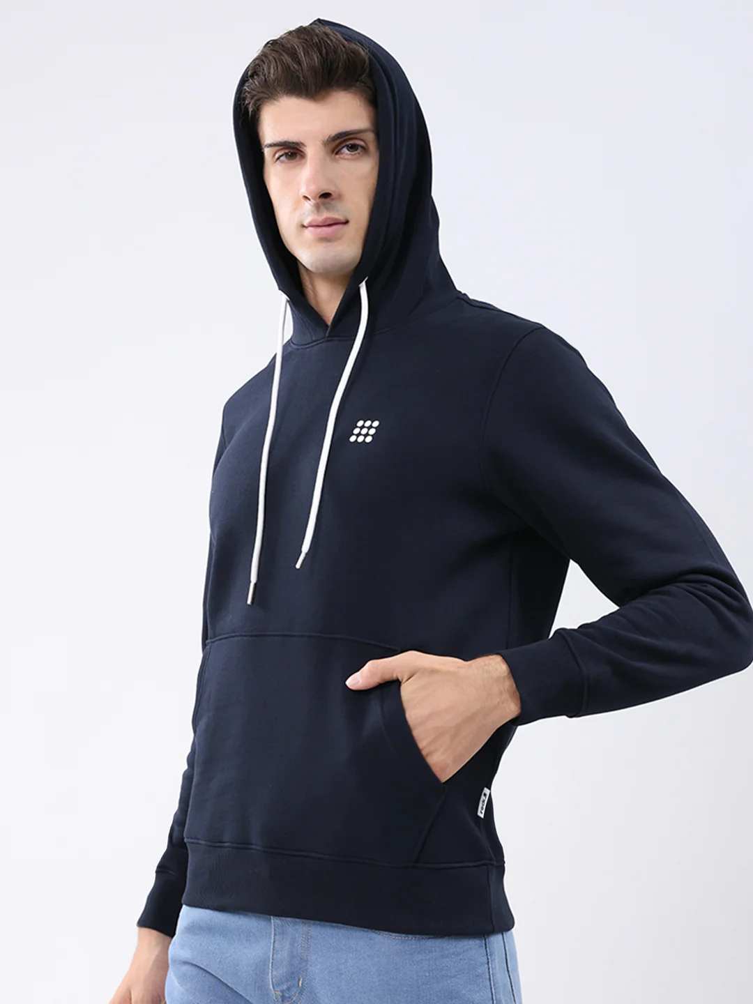 Rock.it Men Navy Blue Solid Hooded Full Sleeve Sweatshirt - Image 7