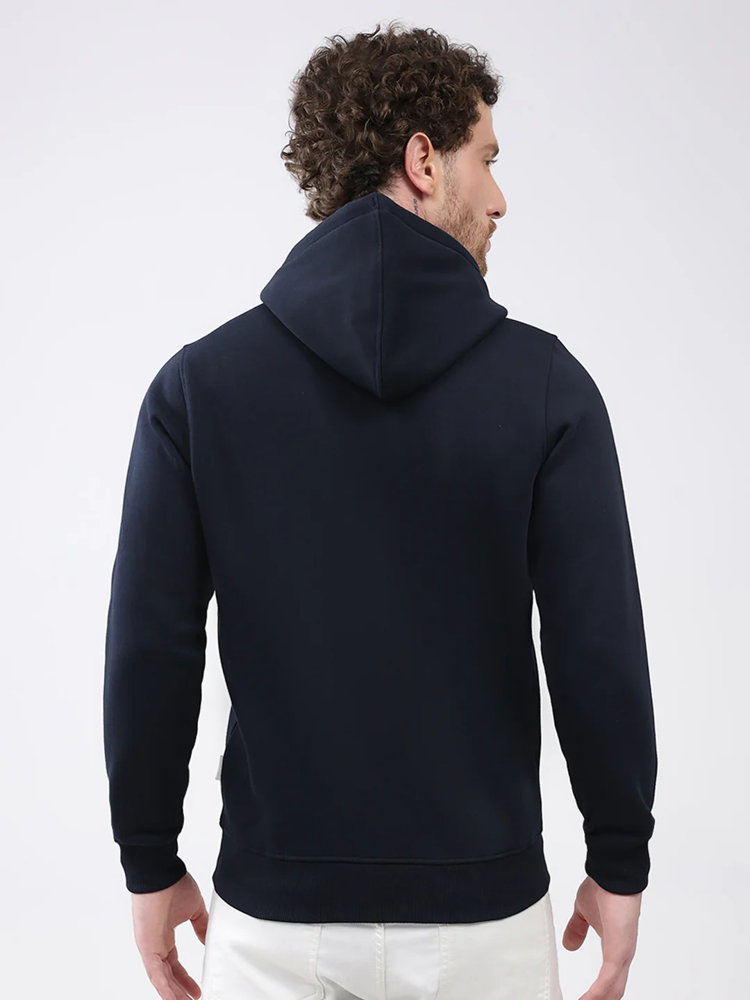 Rock.it Men Navy Blue Solid Hooded Full Sleeve Sweatshirt - Image 5