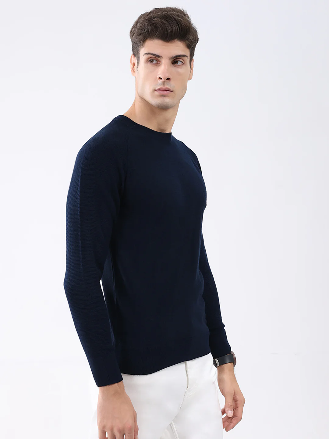 Rock.it Men Navy Blue Solid Round Neck Full Sleeve Pullover - Image 4