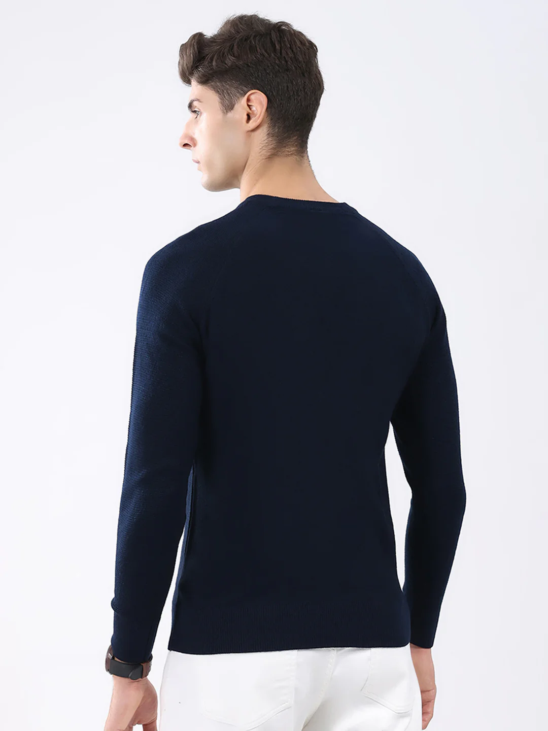 Rock.it Men Navy Blue Solid Round Neck Full Sleeve Pullover - Image 5