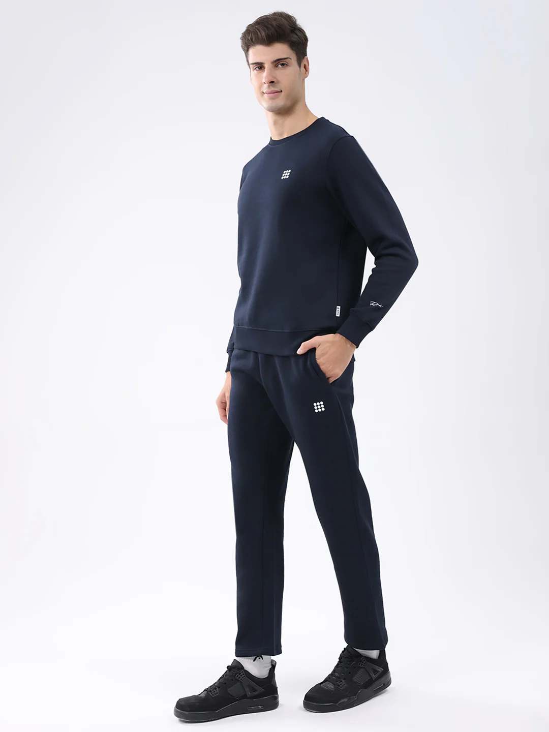 Rock.it Men Navy Blue Solid Round Neck Full Sleeve Winter Tracksuit - Image 3