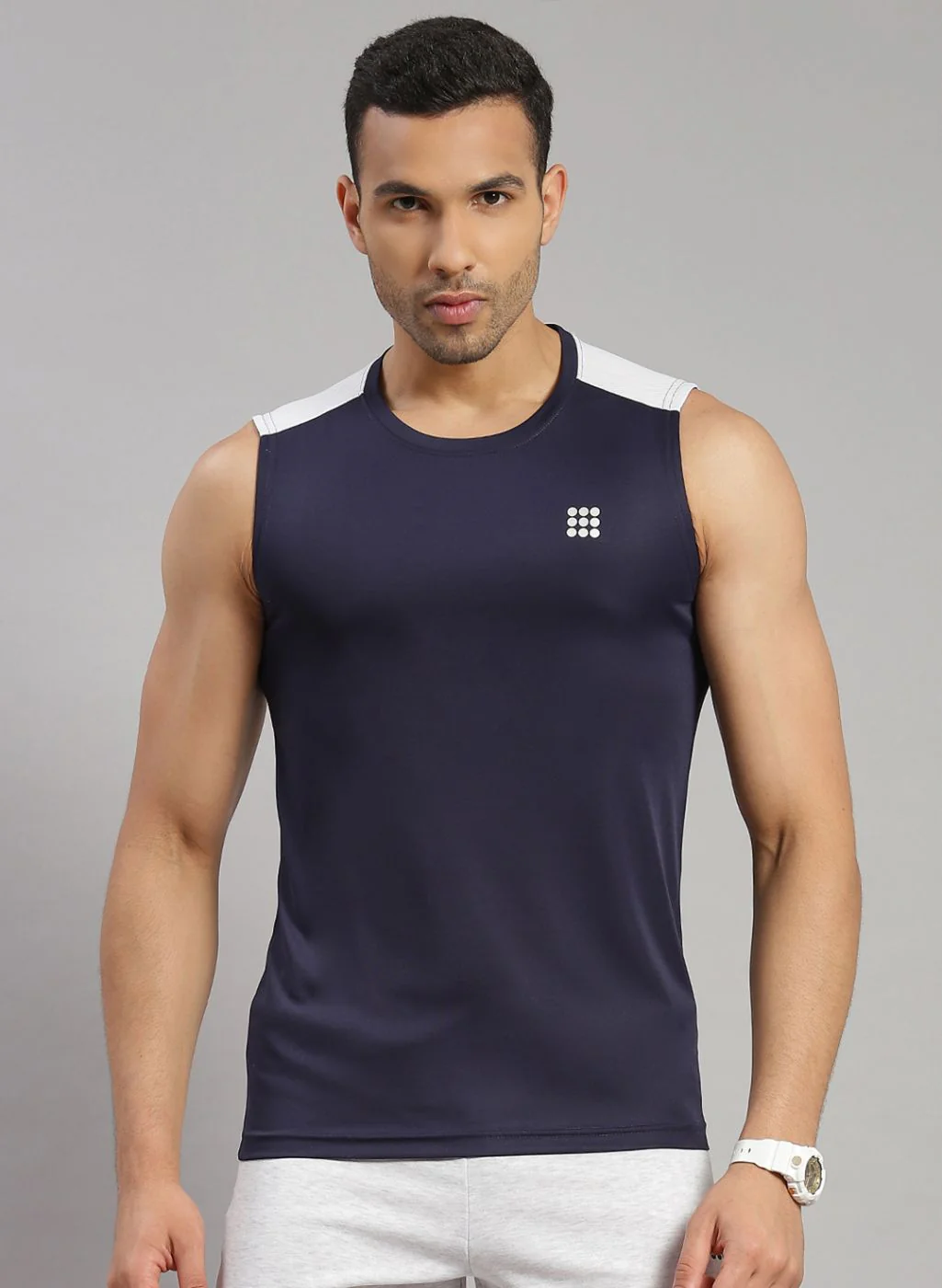 Rock.it Men Navy Blue Solid T-Shirt - Image 2