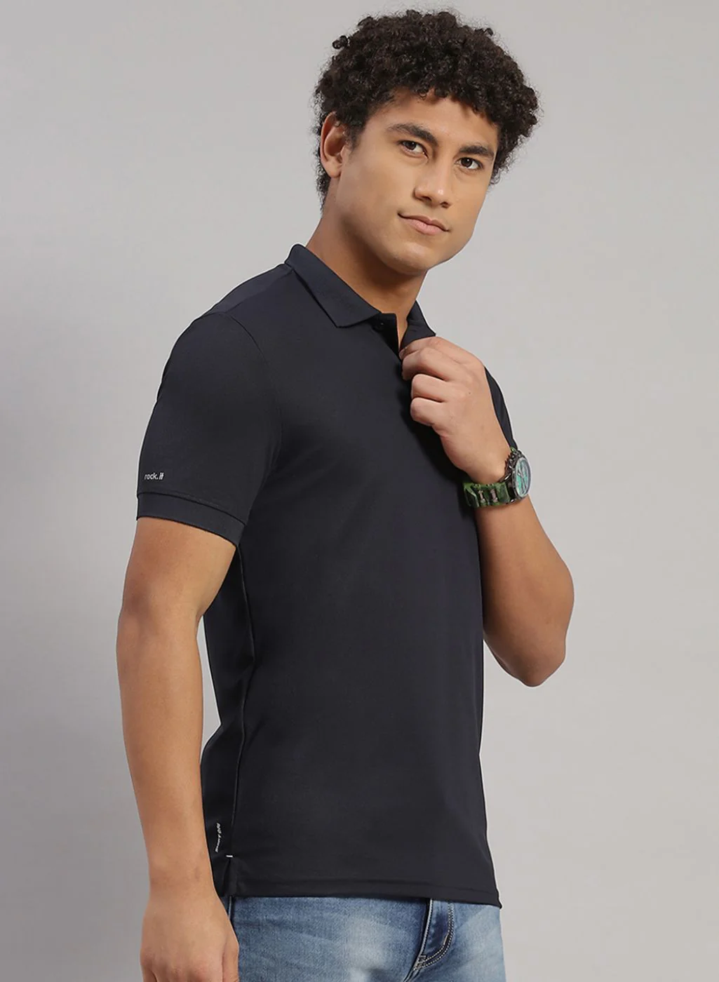 Rock.it Men Navy Blue Solid T-Shirt - Image 3