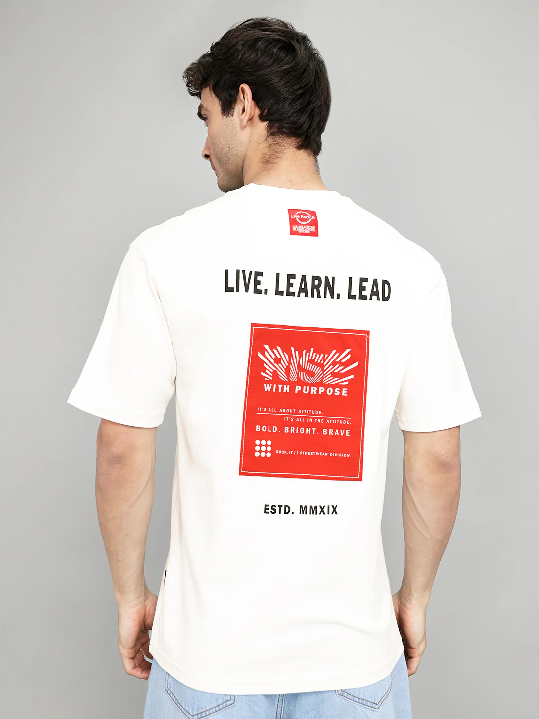 Rock.it Men Off White Back Printed Round Neck Half Sleeve T-Shirt - Image 4