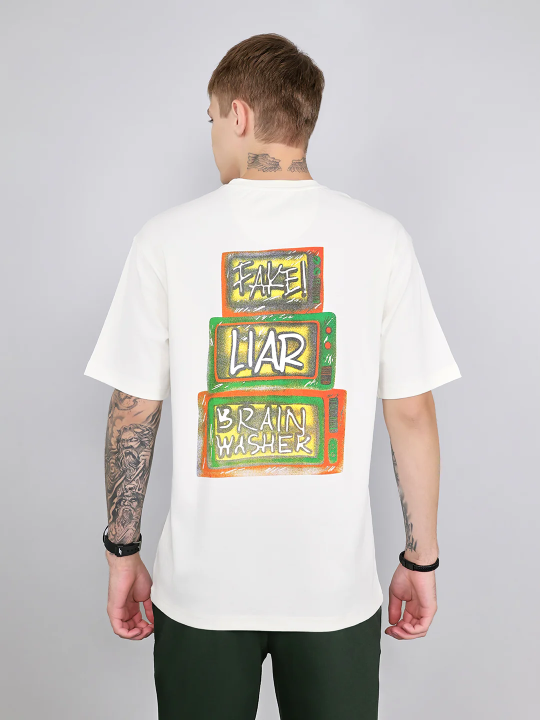 Rock.it Men Off White Printed Round Neck Drop Shoulder Half Sleeve T-Shirt - Image 4
