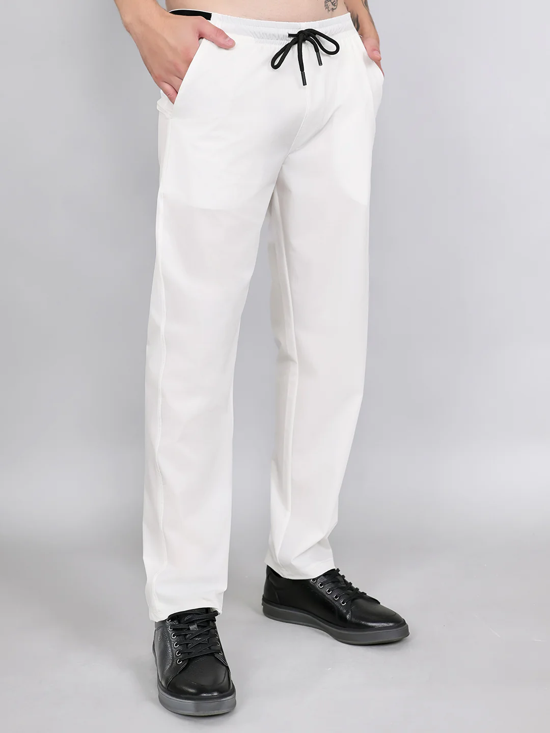 Rock.it Men Off White Solid Regular Fit Lower - Image 3