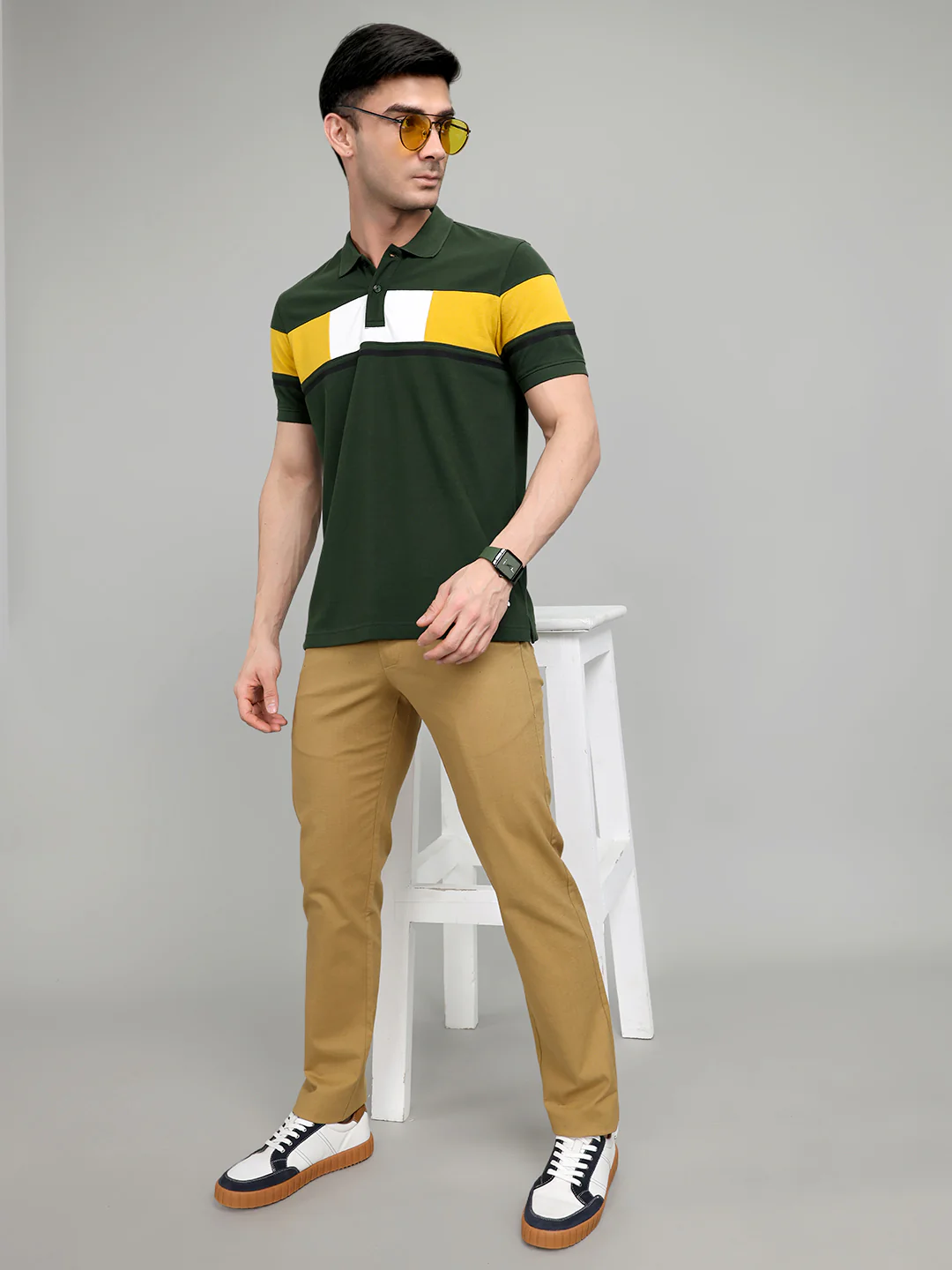 Rock.it Men Olive Colourblocked Collar Half Sleeve T-Shirt - Image 6