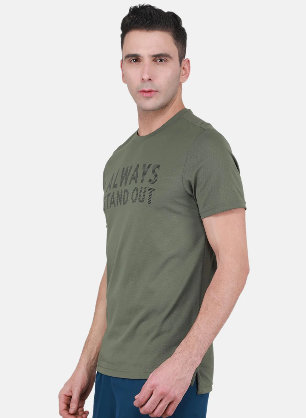 Rock.it Men Olive Self Design T-Shirt - Image 2