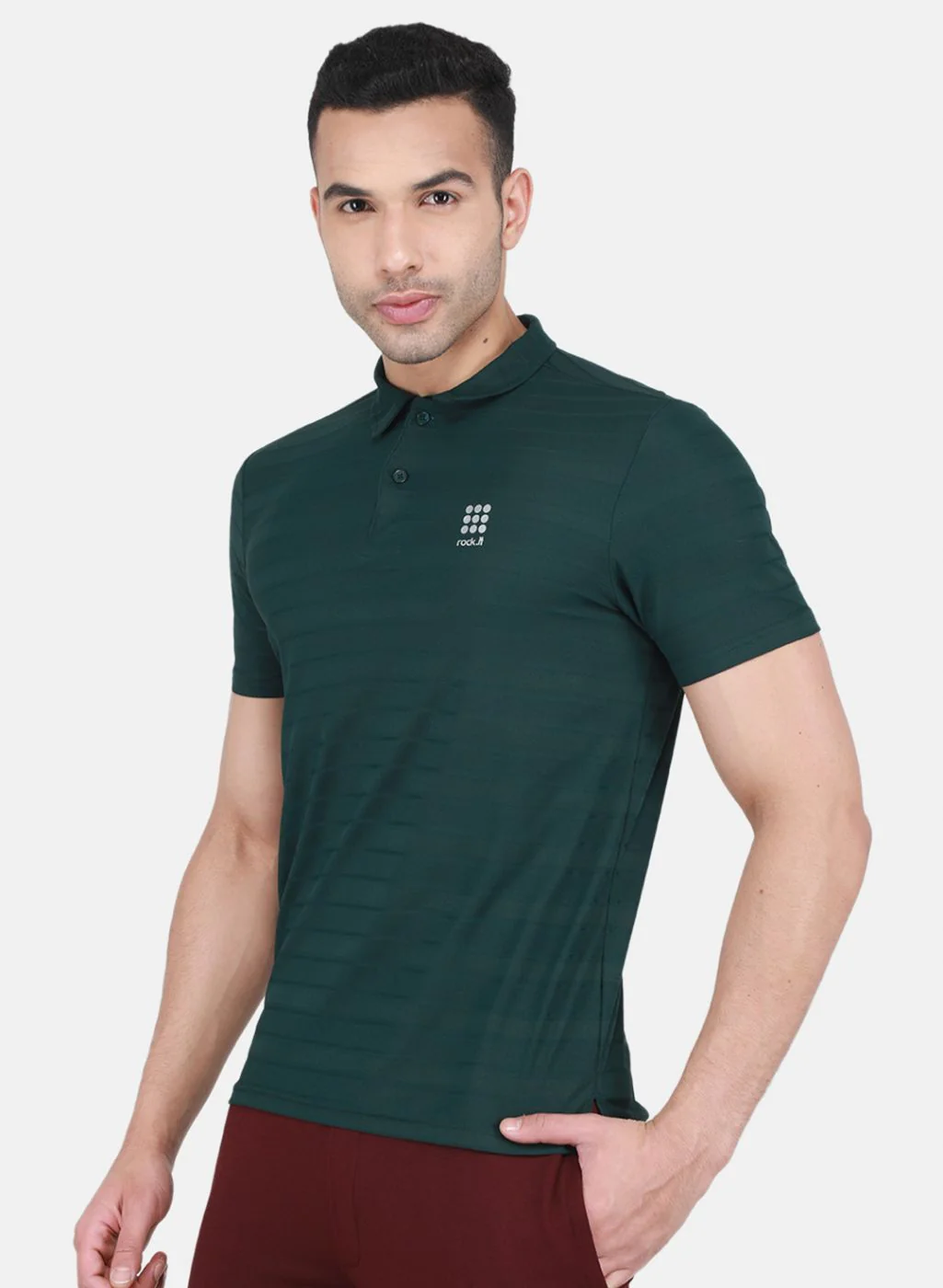 Rock.it Men Olive Self Design T-Shirt - Image 2