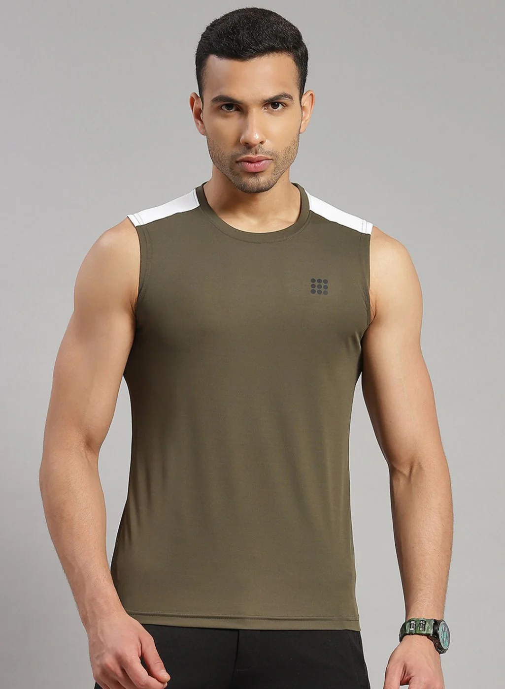 Rock.it Men Olive Sleeveless T-Shirt - Image 2