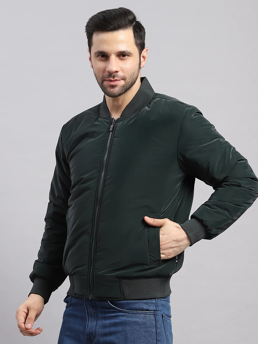 Rock.it Men Olive Solid Collar Full Sleeve Jacket - Image 3